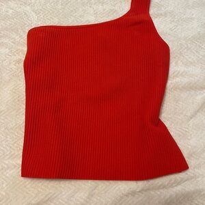 Express Red One-Shoulder Ribbed Top NWT
